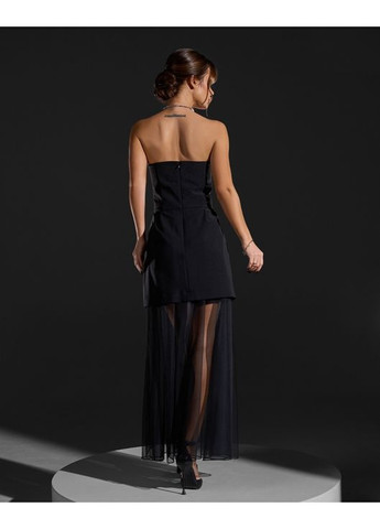 Чорна вечірня плаття бюстьє з прозорою вставкою з відкритою спиною ISSA PLUS однотонна