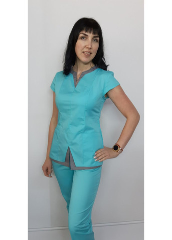 Медичний жіночий костюм Весна котон короткий рукав 56, Білий із ліловим оздобленням No Brand (361359755)