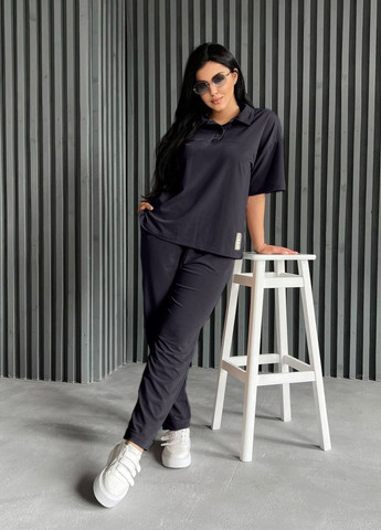 Женский легкий однотонный прогулочный костюм с футболкой поло трикотаж двунитка Modena (292252768)