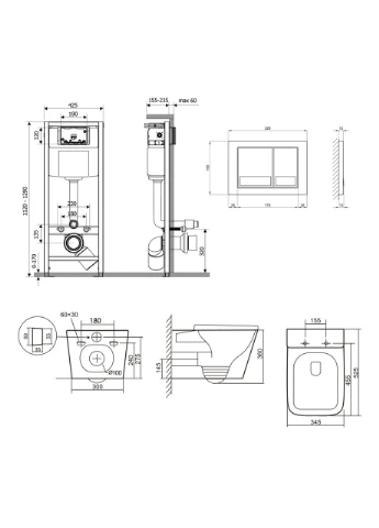 Готовое решение для ванной комнаты: подвесной унитаз Tern Ultra Quiet 525x345x360 + комплект инсталляции Nest 4 в 1 Qtap (397091705)