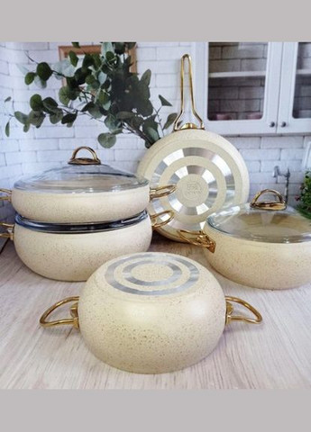 Набір посуду каструль преміум класу O.M.S. Collection 3024 9 предметів для індукційної плити Слонова кістка No Brand (317173189)