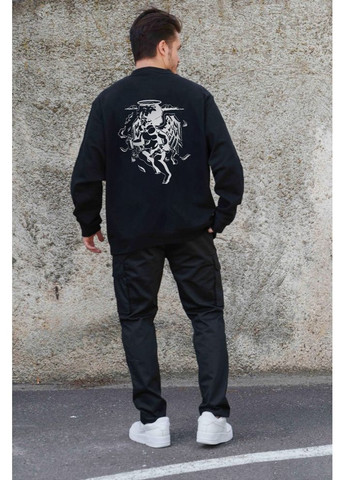 Черный утепленный оверсайз свитшот на флисе с принтом respirator black Without (362441436)