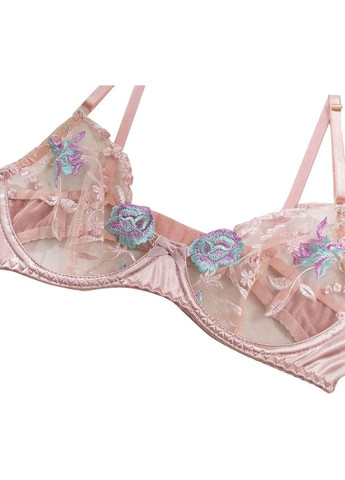 Пудровий демісезонний ніжний комплект alice бюстгальтер пояс з гартерами трусики, жіночий комплект білизни з квіткового мережива No Brand комплект Alice пудра