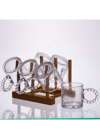 Чайний сервіз із товстого скла 8 предметів з бамбуковою підставкою для чашок 64486-23 Jooki (372010847)