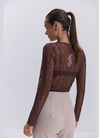 Жіночий мереживний лонгслів шоколадного кольору Arjen (330988484)