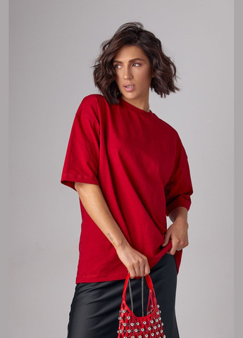 Червона літня базова однотонна футболка oversize 82793 з коротким рукавом Lurex