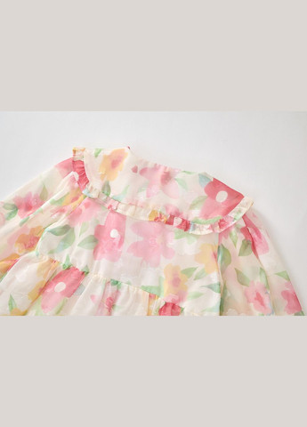 Розовое детское платье с цветочным принтом и воротничком premium icon 93229 разноцветный No Brand (330487039)