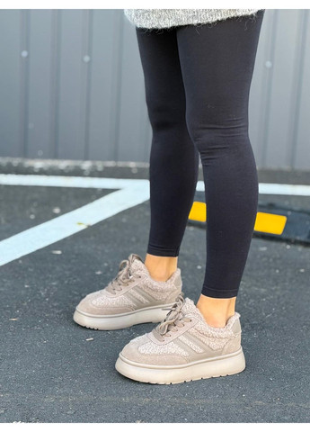 Женские кроссовки утеплённые натуральная замша бежевые нюд демисезонные зимние высокая подошва No Brand бежевые зима (366666075)