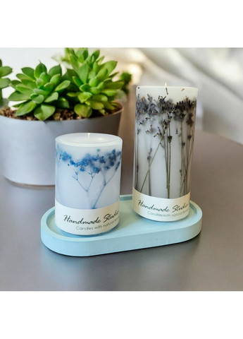Набір свічок ручної роботи декоративні свічки в наборі з 2 шт на овальній підставці з гілочками лаванди та блакитної гіпсофіли Handmade Studio - AV (370604214)