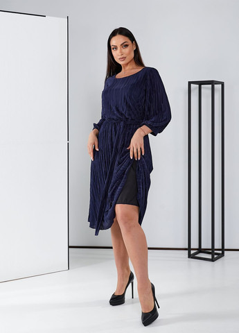 Темно-синее праздничный, коктейльное, вечернее платье плиссе клеш, колокол, плиссированное No Brand однотонное