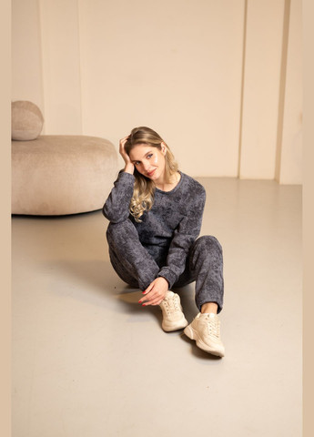 Теплый костюм серого цвета из турецкой тринитки на флисе, No Brand 7030 (316703288)