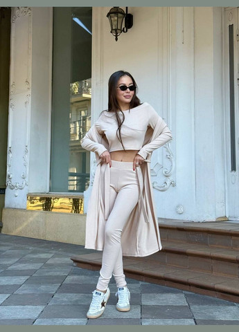 Костюм тройка из турецкой ткани, светло-бежевый летний нежный костюм 3-ка No Brand 1705-1 (333656012)