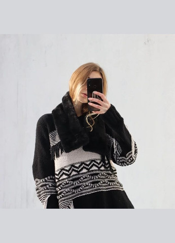 Плюшевий шарф однотонний чорний базовий пухнастий м'який милий невеликий охайний гранж панк альт без принта короткий No Brand (304769836)