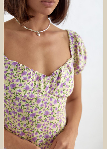 Молочна повсякденний літня сукня з розрізом у квітковий принт 9692 Lurex з квітковим принтом