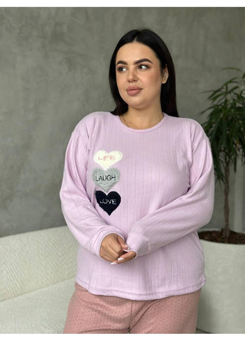 Лавандова жіноча піжама plus size лавандова з серцями / жіночий домашній комплект великий розмір / жіноча турецька піжама No Brand