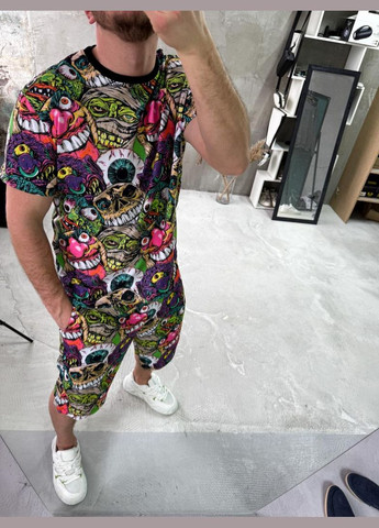 Різнокольоровий чоловічий легкий літній спортивний костюм з яскравим принтом No Brand (370954575)