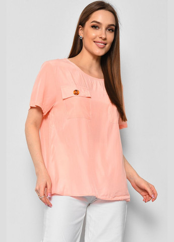 Персиковая демисезонная блуза женская с коротким рукавом персикового цвета с баской Let's Shop