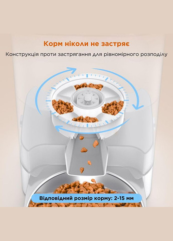 Автоматична годівниця для кішок і собак A305D 5L на 2 миски, смарт годівниця для тварин Білий HONEYGUARIDAN (299915580)