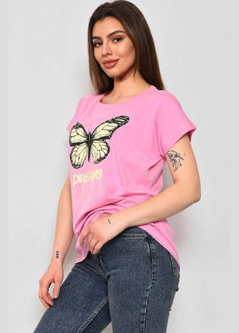 Розовая летняя футболка женская полубатальная с рисунком розового цвета Let's Shop