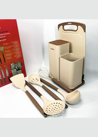 Кухонный набор 12 предметов, 5 ножей 5 лопаток и доска MG-1097I бежевый Magio (331162737)