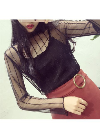 Чёрная прозрачная кофточка в полоску гольф кофточка сетка водолазка блузка (арт.10048) No Brand