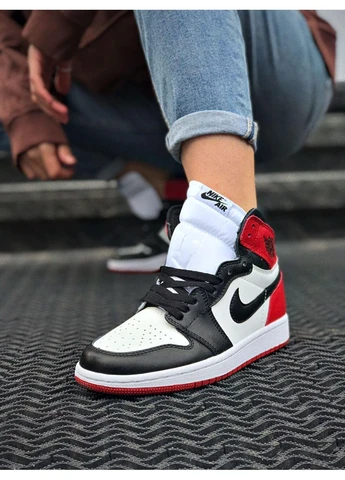 Білі літні кросівки nike air jordan 1 high black/red/white найк аір джордан No Brand