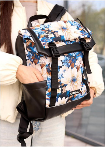 Рюкзак жіночий з екошкіри Aura з принтом BLUE FLOWERS Sambag (301871813)