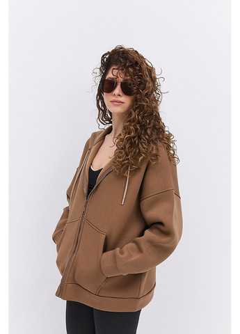 Коричневий жіночий утеплений світшот з капюшоном і блискавкою коричневий Arjen (361056738)