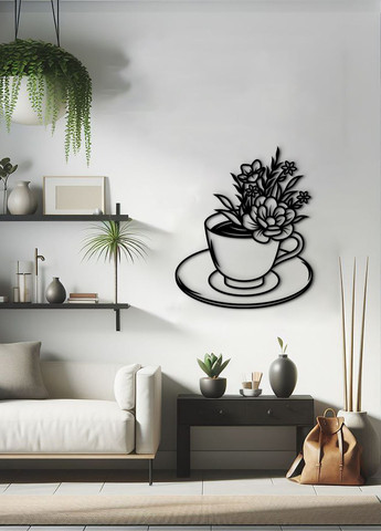 Дерев'яна картина на кухню, декоративне панно з дерева "Квіткова кава", мінімалістичний стиль 60х70 см Woodyard (292013479)