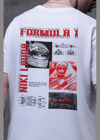 Белая мужская оверсайз футболка с принтом lauda white Without