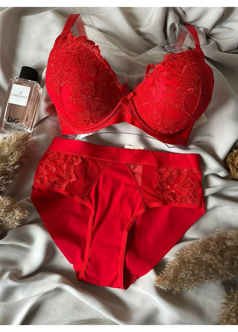 Красный комплект бюстгальтер push-up + трусики слипы 2386 красный Weiyesi