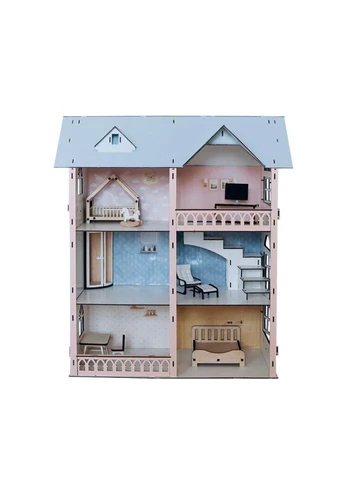Дерев'яний Ляльковий Будиночок Dolly Loft Двоповерховий з Меблями Балконом та Верандою Комплектація Light No Brand (400261932)