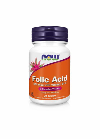 Фолиевая кислота Folic Acid 800 мкг 30 таблеток Now Foods (346086578)