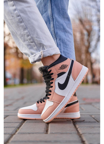 Белые зимние кроссовки мужские nike air jordan 1 retro mid peach fur найк аир джордан No Brand