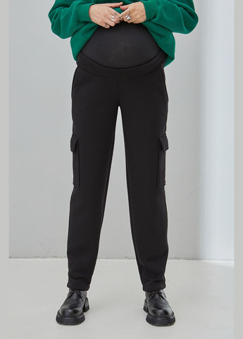 Черные брюки-карго для беременных трикотажные с начесом Юла мама (306543460)