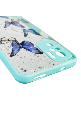 Чохол для Redmi Note 10S з блискітками з метеликами на сяомі редмі нот 10с бірюзовий Xiaomi (366389882)