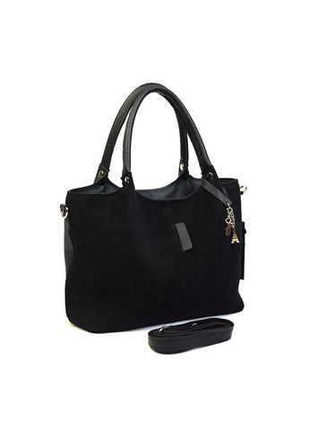 Чорна замшева шкіряна сумка саквояж з ручками і довгим ремінцем через плече Serebro (342374875)