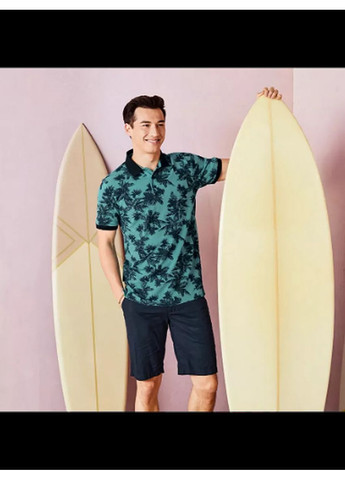 Бирюзовая футболка-футболка-поло с хлопковым пике для мужчины 372087 бирюзовый для мужчин Livergy с рисунком