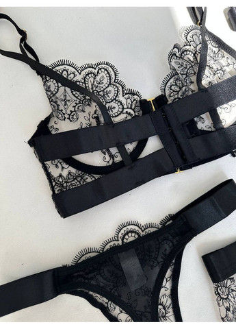 Чорний балконет комплект жіночої білизни | вишукана спокуса, чорний мереживний Vital-Textile з кісточками поліестер
