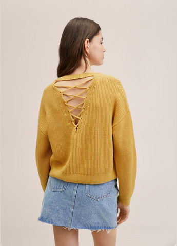 Горчичный вязаный свитер оверсайз с переплетом джемпер Mango