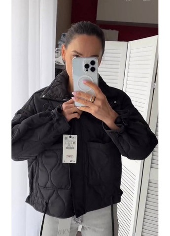 Черная демисезонная куртка в стиле зара, деми, плащевка эмми, стеганая, силикон 150 Україна