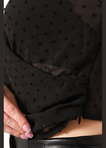 Черная демисезонная блуза женская черного цвета с баской Let's Shop