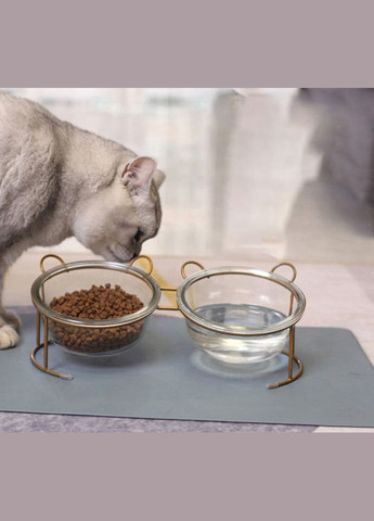 Подвійна миска для котів та собак на підставці, 2 х 500мл Gold (299915533)