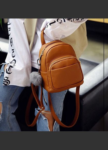 Жіночий мінірюкзачок із хутряним брелоком маленький рюкзак екошкіра Універсальний, Коричневий No Brand (334730463)