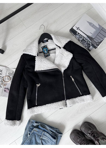 Черная демисезонная дубленка женская бежевая 00414 No Brand