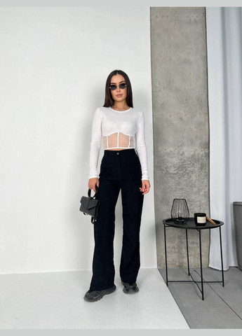 Лонгслів жіночій - кофточка у рубчик з імітацією корсета із сітки JUGO (301580419)