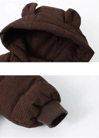 Коричневая зимняя мягкая вельветовая крутка с ушками 120см Diana Textile