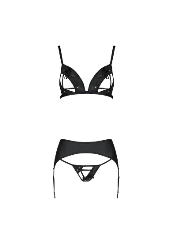 Черный демисезонный комплект из экокожи miley set black - cherrylove Passion