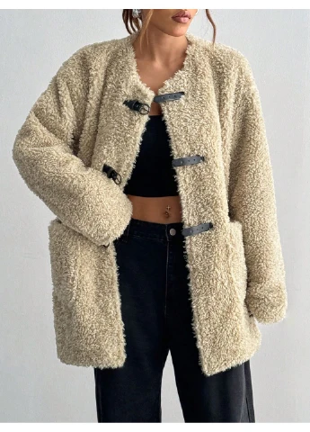 Оливковый (хаки) зимний кардиган SHEIN