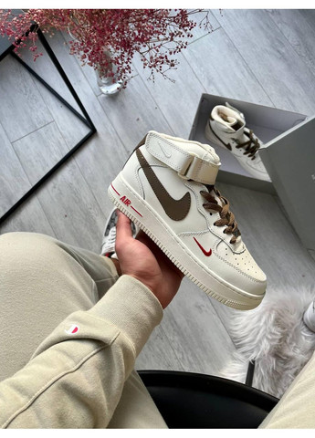 КРОССОВКИ ЖЕНСКИЕ NIKE AIR FORCE 1 MID MOCCO WINTER НАЙК АИР ФОРС 1 ПРЕМИУМ No Brand бежевые зима (367174635)